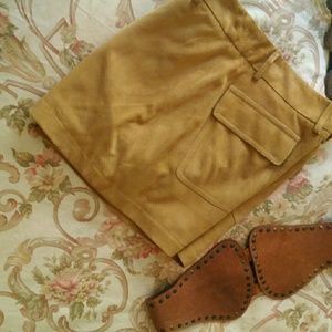 Donna Karan, Suede khaki shorts.